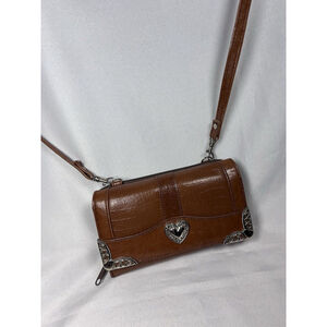 Womens Cross Body Wallet Purse Brown Faux Leather? Heart